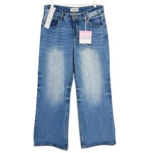 Telepatia Women's Blue Wide Leg Denim Jeans Size 13/31 High Rise 100% Cotton NWT